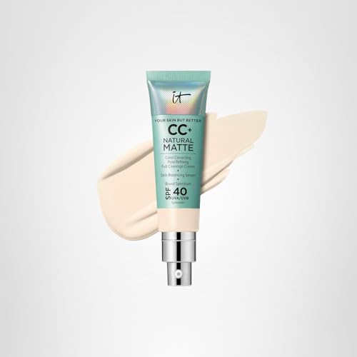 IT Cosmetics CC+ Cream Natural Matte (Fair Ivory) – SPF 40, 16HR Shine Control, Poreless Full Coverage Foundation