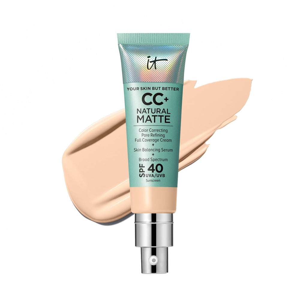 IT Cosmetics CC+ Cream Natural Matte (Fair) – Poreless Full Coverage SPF 40, 16HR Shine Control