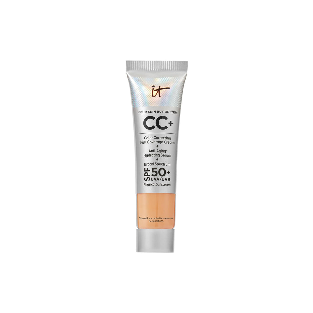 IT Cosmetics CC+ Cream Travel (Neutral Tan) – SPF 50+ Full Coverage Foundation + Hydration Serum, 0.4 fl oz
