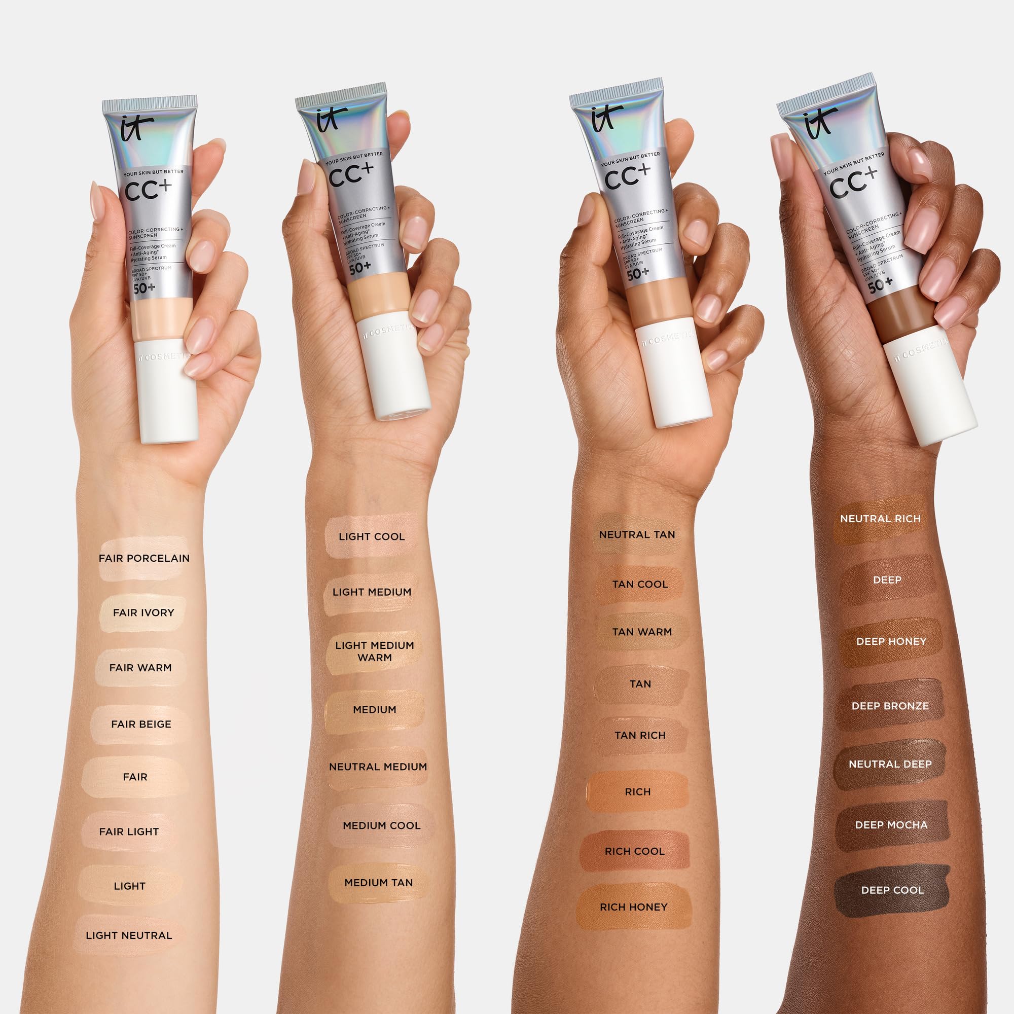 IT Cosmetics CC+ Cream Travel Rich Honey – SPF 50+ Full Coverage Foundation + Hyaluronic Acid & Peptides