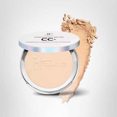 IT Cosmetics CC+ Airbrush Perfecting Powder Foundation Light — Sheer to Full Coverage, Blurs Pores & Dark Spots, Anti-Aging with Collagen & Niacinamide – 0.33 oz