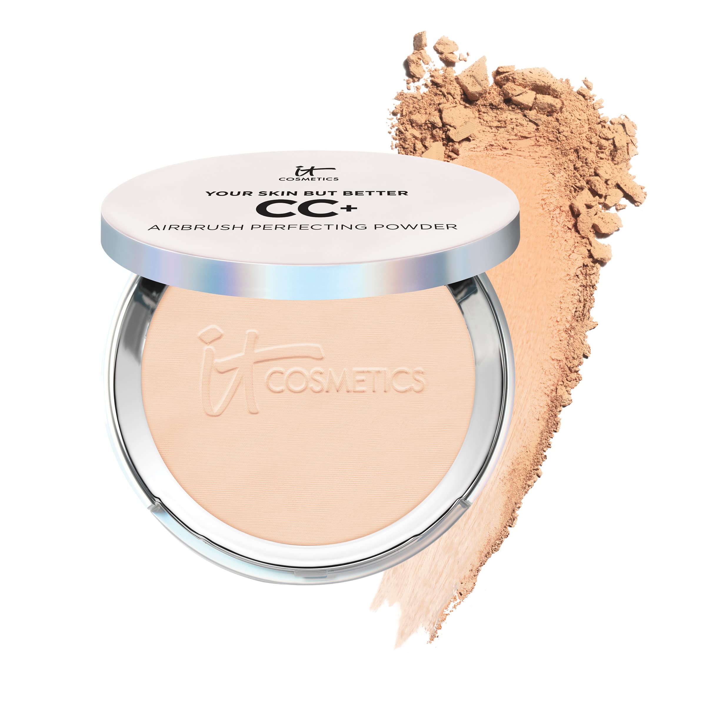 IT Cosmetics CC+ Airbrush Perfecting Powder Foundation Light — Sheer to Full Coverage, Blurs Pores & Dark Spots, Anti-Aging with Collagen & Niacinamide – 0.33 oz