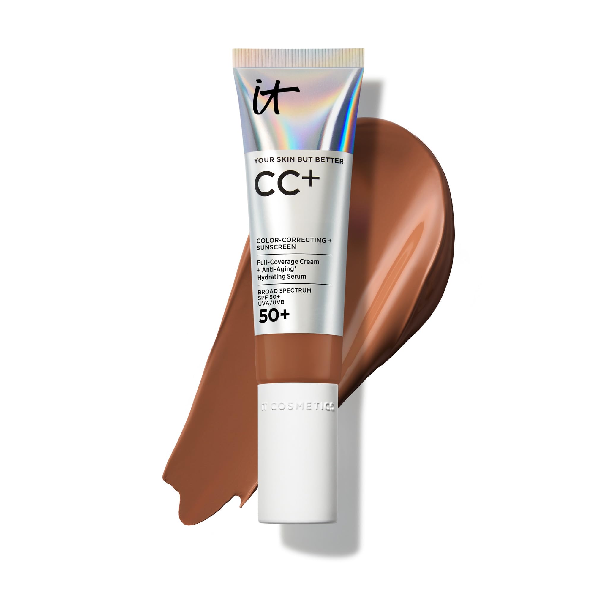 IT Cosmetics CC+ Cream Deep – Natural Full Coverage Foundation with SPF 50+, Hyaluronic Acid & Peptides