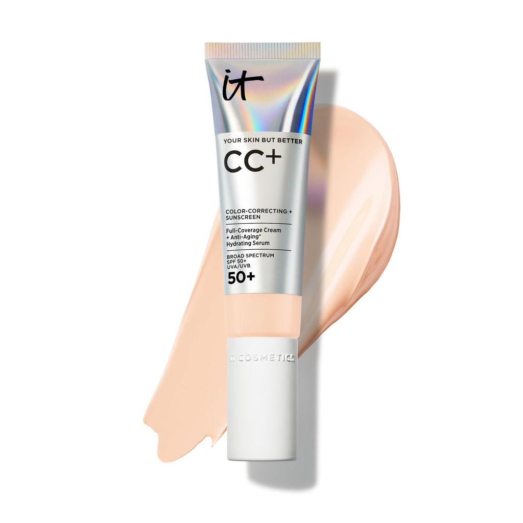 IT Cosmetics CC+ Cream (Fair Beige) – Full Coverage Foundation with SPF 50+, Hydration & Anti-Aging Serum