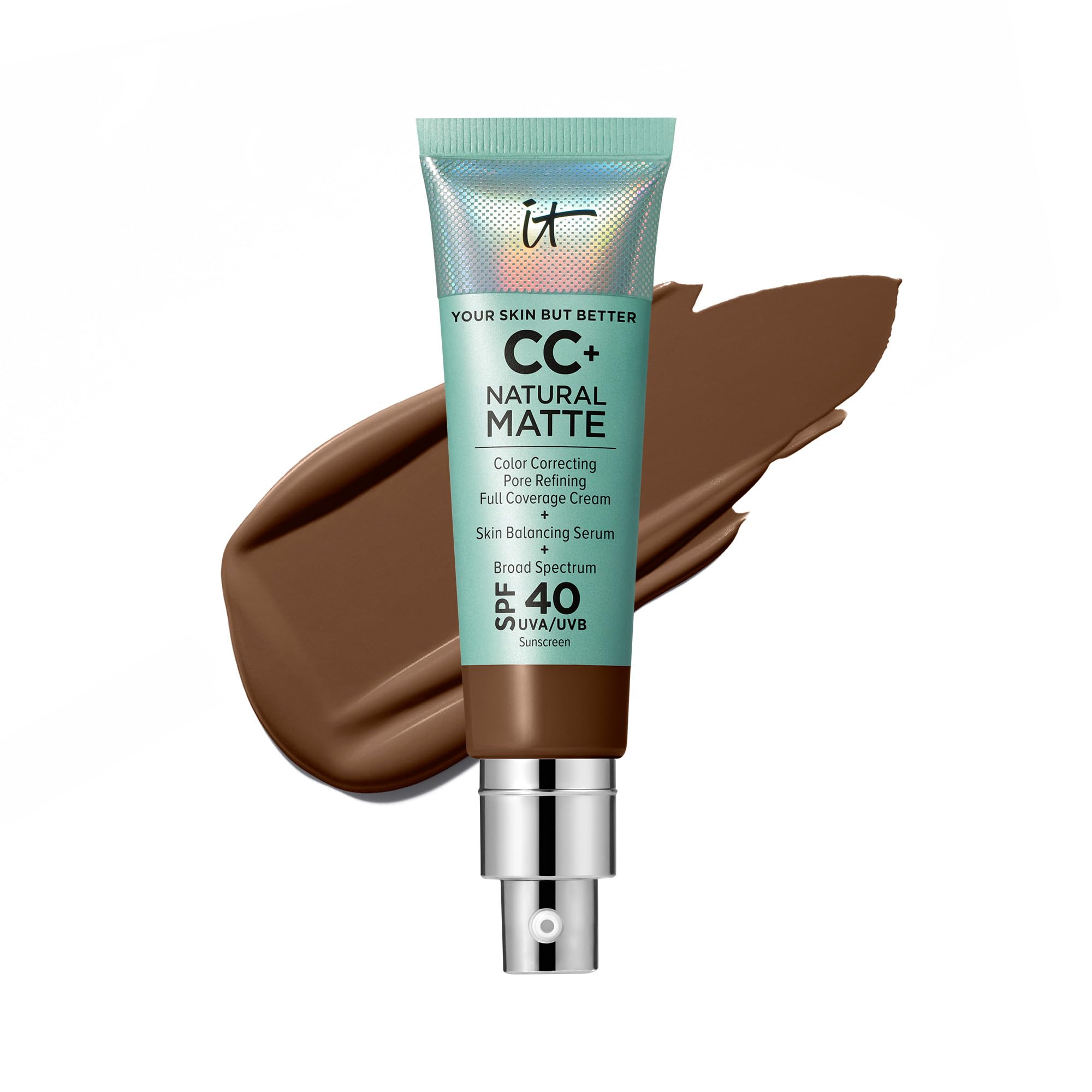 IT Cosmetics CC+ Cream Natural Matte Neutral Deep – SPF 40, Full Coverage Matte Foundation, 16HR Shine Control