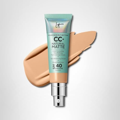 IT Cosmetics CC+ Cream Natural Matte (Medium) – Full Coverage Foundation with SPF 40