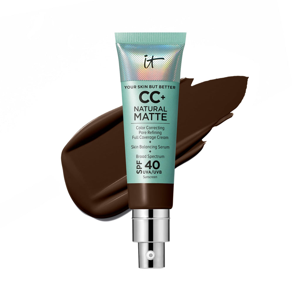 IT Cosmetics CC+ Cream Natural Matte Deep Cool – SPF 40, 16HR Shine Control, Poreless Full Coverage
