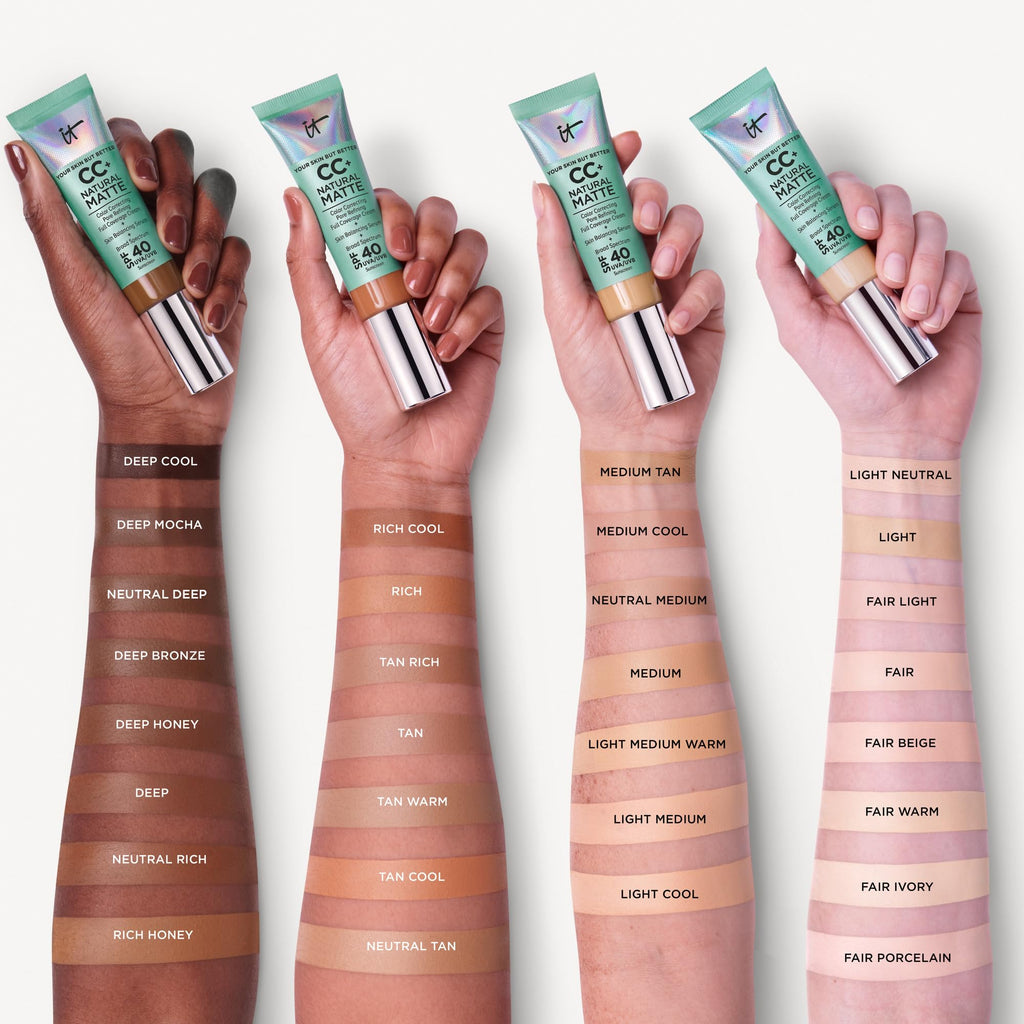 IT Cosmetics CC+ Cream Natural Matte Light Neutral SPF 40 – Poreless Full-Coverage Foundation