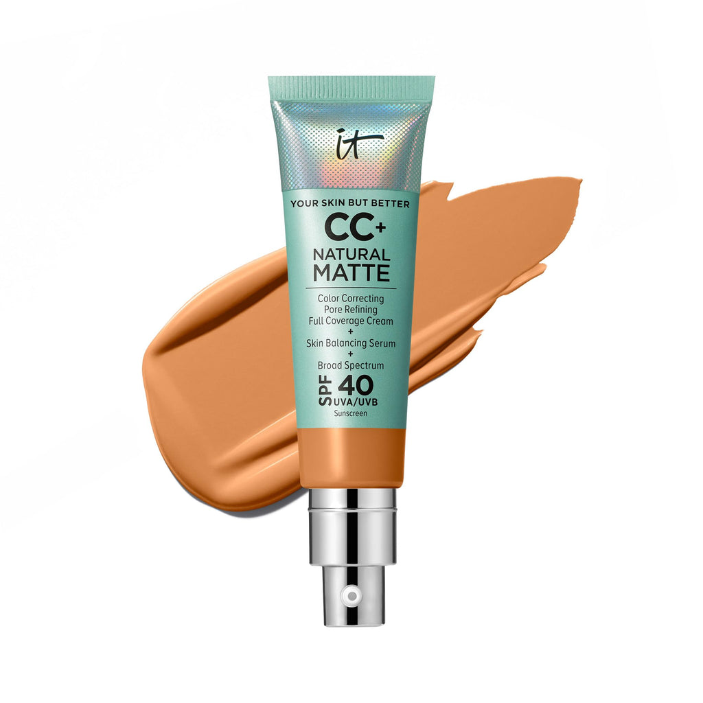 IT Cosmetics CC+ Cream Natural Matte Rich – Poreless Full-Coverage Foundation SPF 40, 16HR Shine Control, Skin-Balancing, Noncomedogenic - 1.08 fl oz