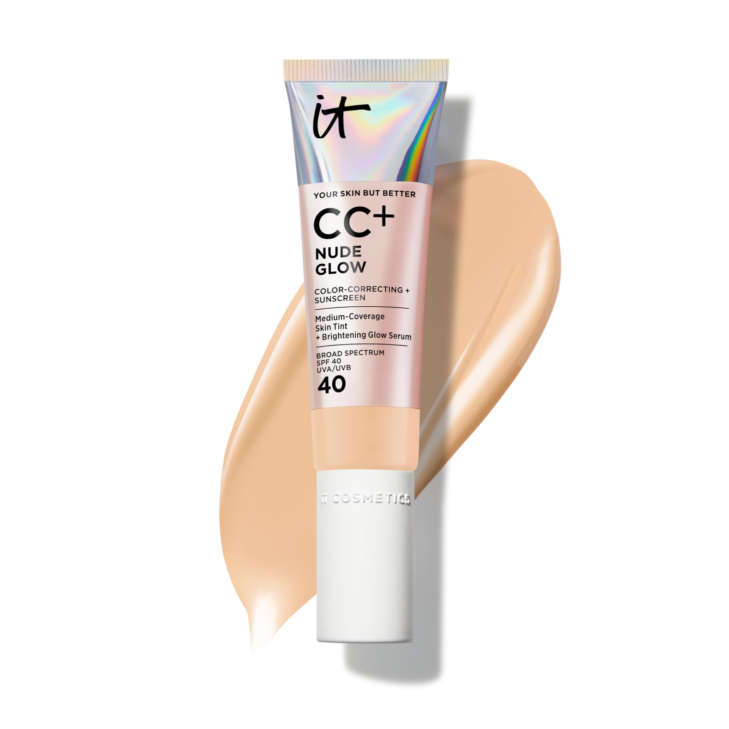 IT Cosmetics CC+ Nude Glow — Light Medium Warm, SPF 40, 24H Hydration