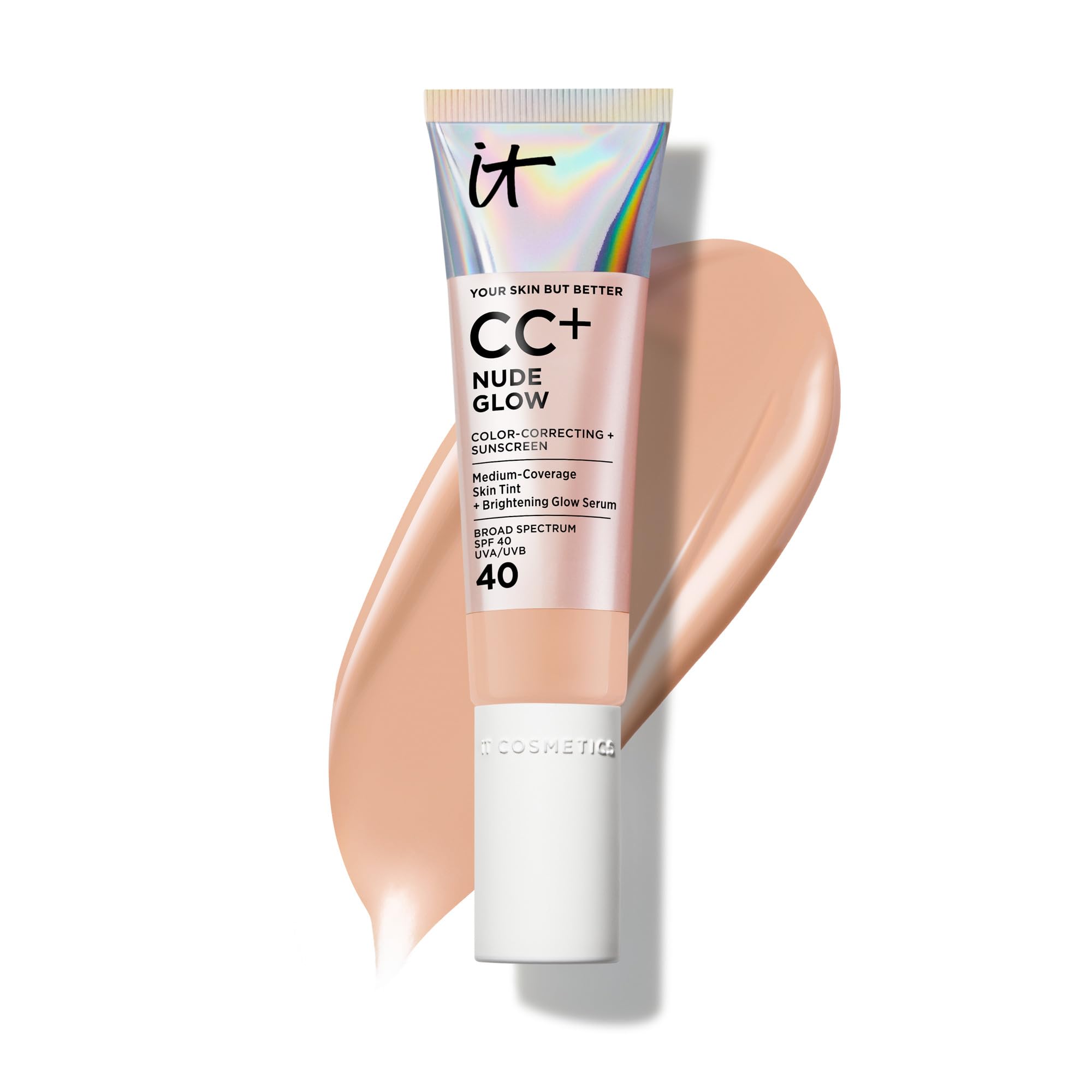 IT Cosmetics CC+ Nude Glow (Neutral Medium) – Medium Coverage Foundation with SPF 40 & Brightening Serum