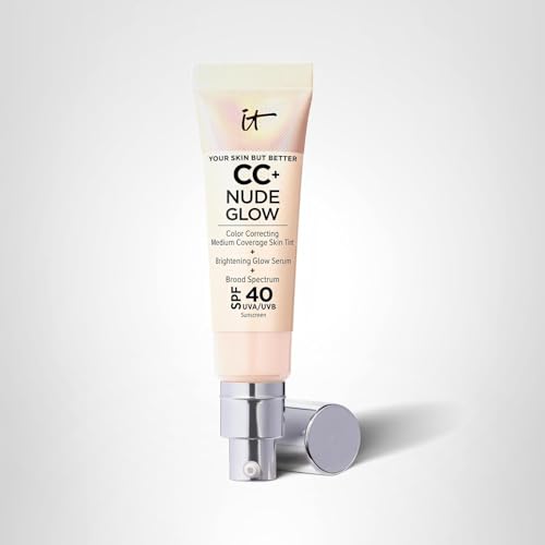 IT Cosmetics CC+ Nude Glow (Fair Beige) – Medium Coverage Foundation with SPF 40, Brightening Serum, 2% Niacinamide + Hyaluronic Acid, 24H Hydration | 1.08 fl oz