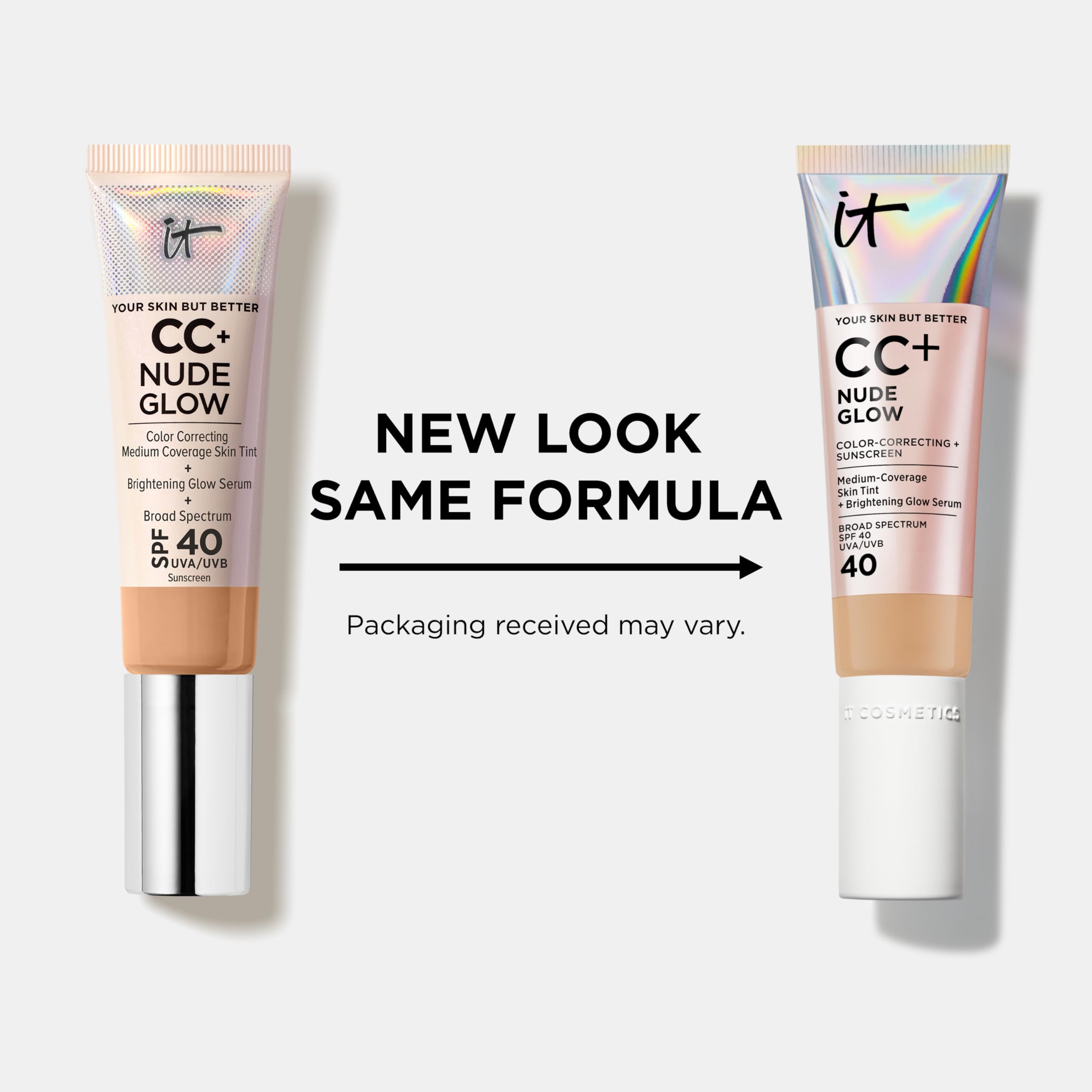 IT Cosmetics CC+ Nude Glow (Light Medium) — SPF 40 Skin Tint with Brightening Serum & 2% Niacinamide