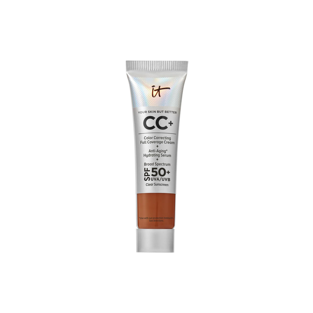 IT Cosmetics CC+ Cream Travel (Deep) — Full Coverage Foundation with SPF 50+, Hydration Serum, Hyaluronic Acid & Peptides, 0.4 fl oz