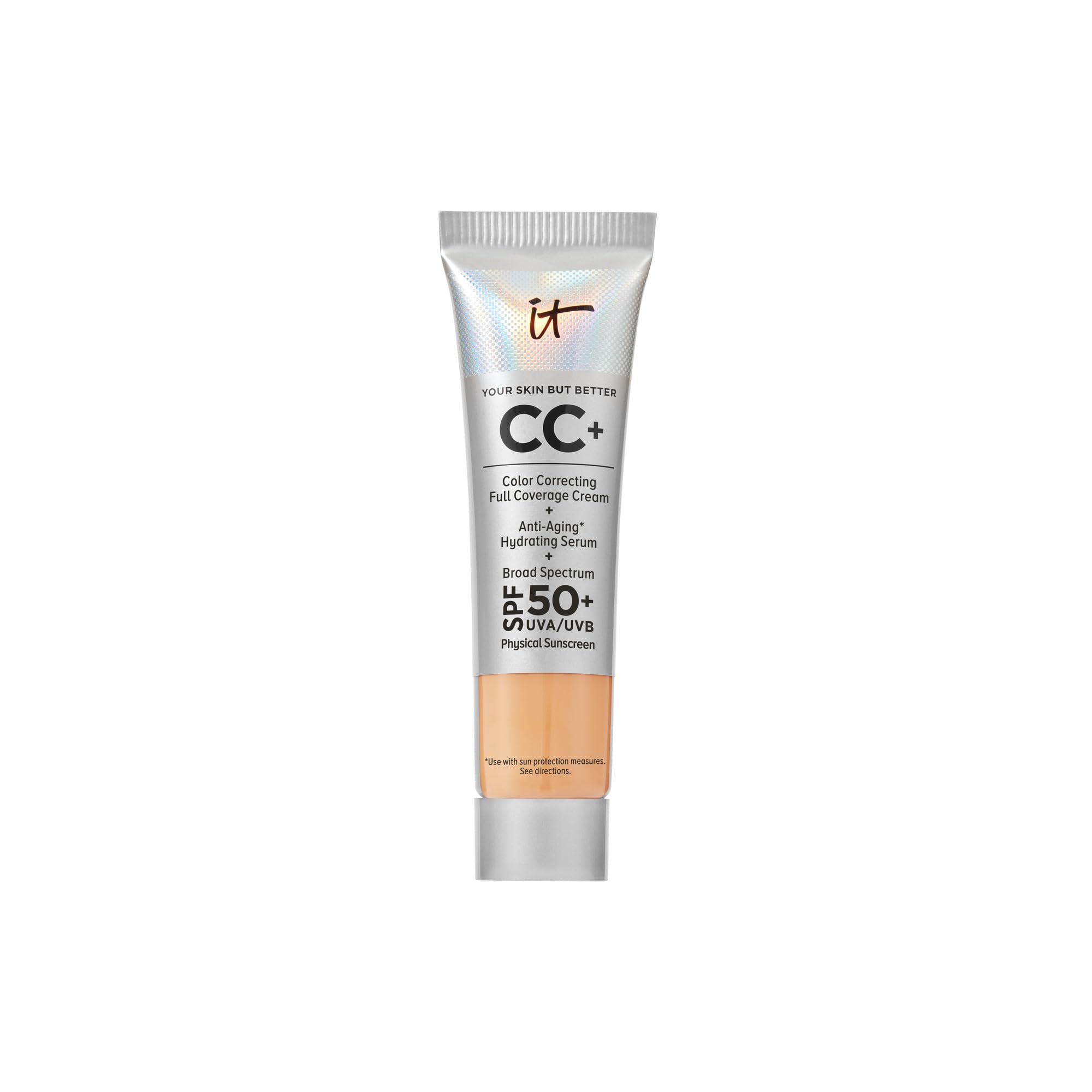 IT Cosmetics CC+ Cream Travel (Medium Tan) — SPF 50+ Full Coverage Foundation & Hydrating Anti-Aging Serum