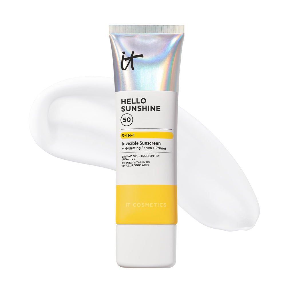 IT Cosmetics Hello Sunshine Invisible Sunscreen SPF 50 — 3-in-1 Hydrating Serum, Primer & Clear Face Sunscreen (2.7 fl oz)