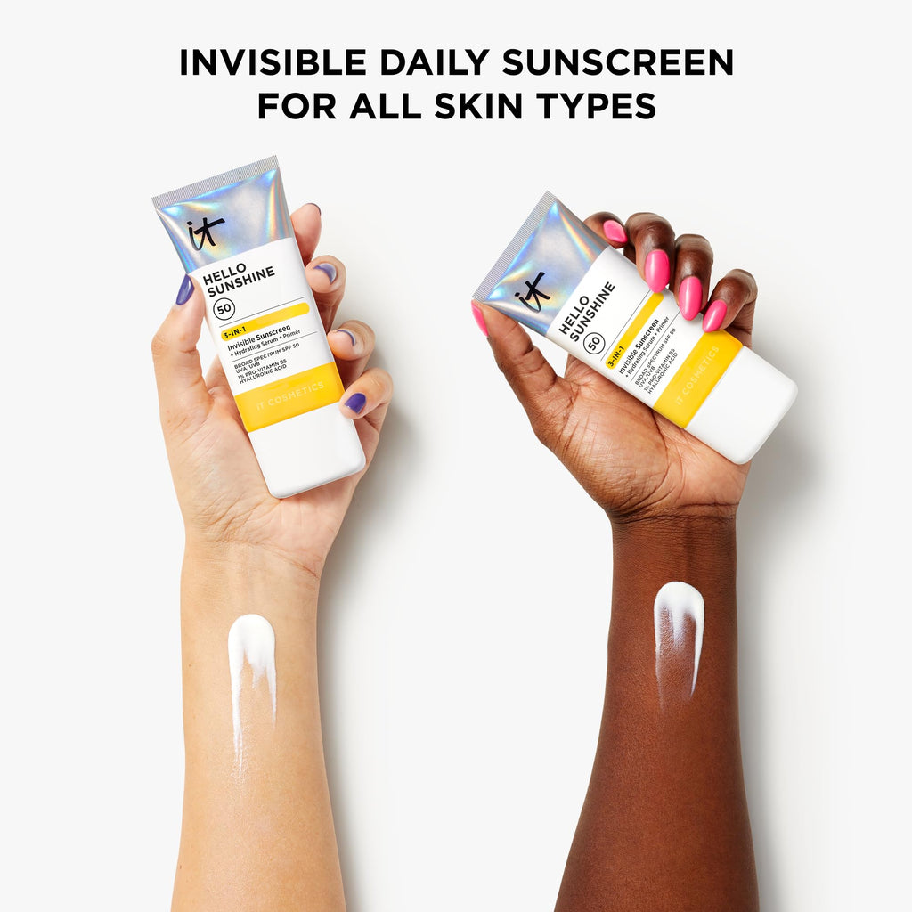 IT Cosmetics Hello Sunshine Invisible Sunscreen SPF 50 — 3-in-1 Hydrating Serum, Primer & Clear Face Sunscreen (2.7 fl oz)