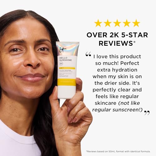IT Cosmetics Hello Sunshine Invisible Sunscreen SPF 50 — 3-in-1 Hydration, Primer & Clear SPF
