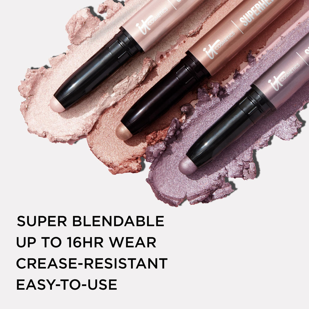 IT Cosmetics Superhero No-Tug Waterproof Shadow Stick – Super Slate (Metallic Pewter) | Built-In Primer, Long-Wear