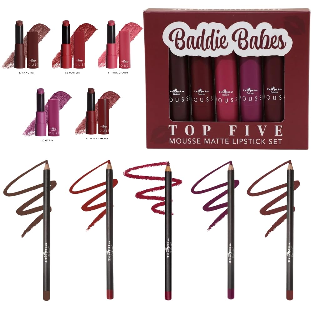 Italia Deluxe Exclusive Edition Top Five Lip Kit – Mousse Matte Lipsticks & Ultrafine Lipliners