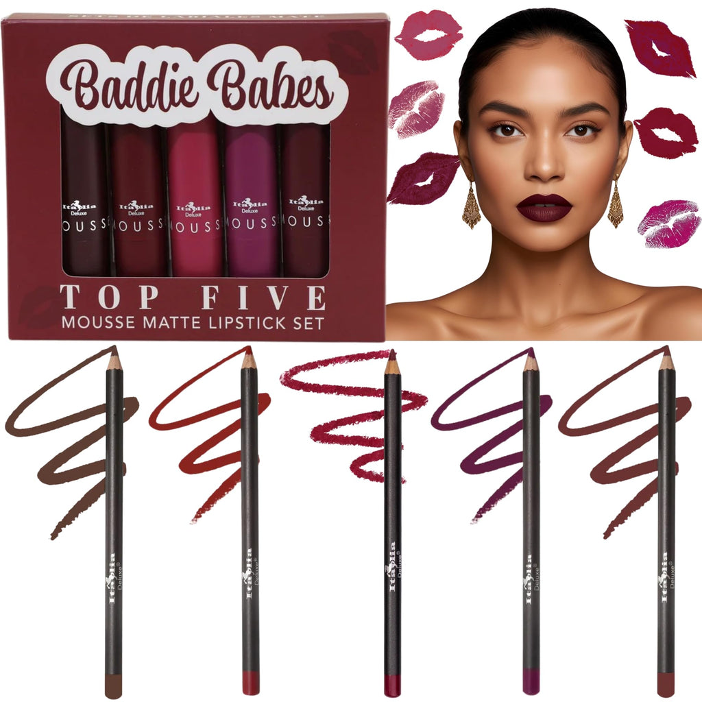 Italia Deluxe Exclusive Edition Top Five Lip Kit – Mousse Matte Lipsticks & Ultrafine Lipliners