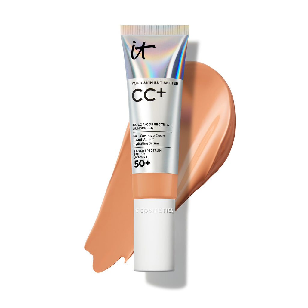 IT Cosmetics CC+ Cream Tan Cool – Full Coverage Foundation SPF 50+ with Hyaluronic Acid & Peptides