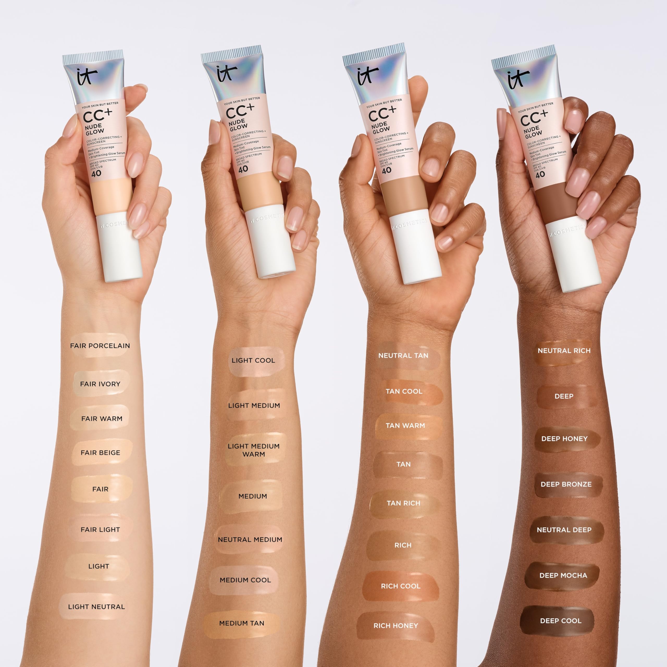 IT Cosmetics CC+ Nude Glow Tan – Medium Coverage SPF 40 Foundation with Brightening Serum