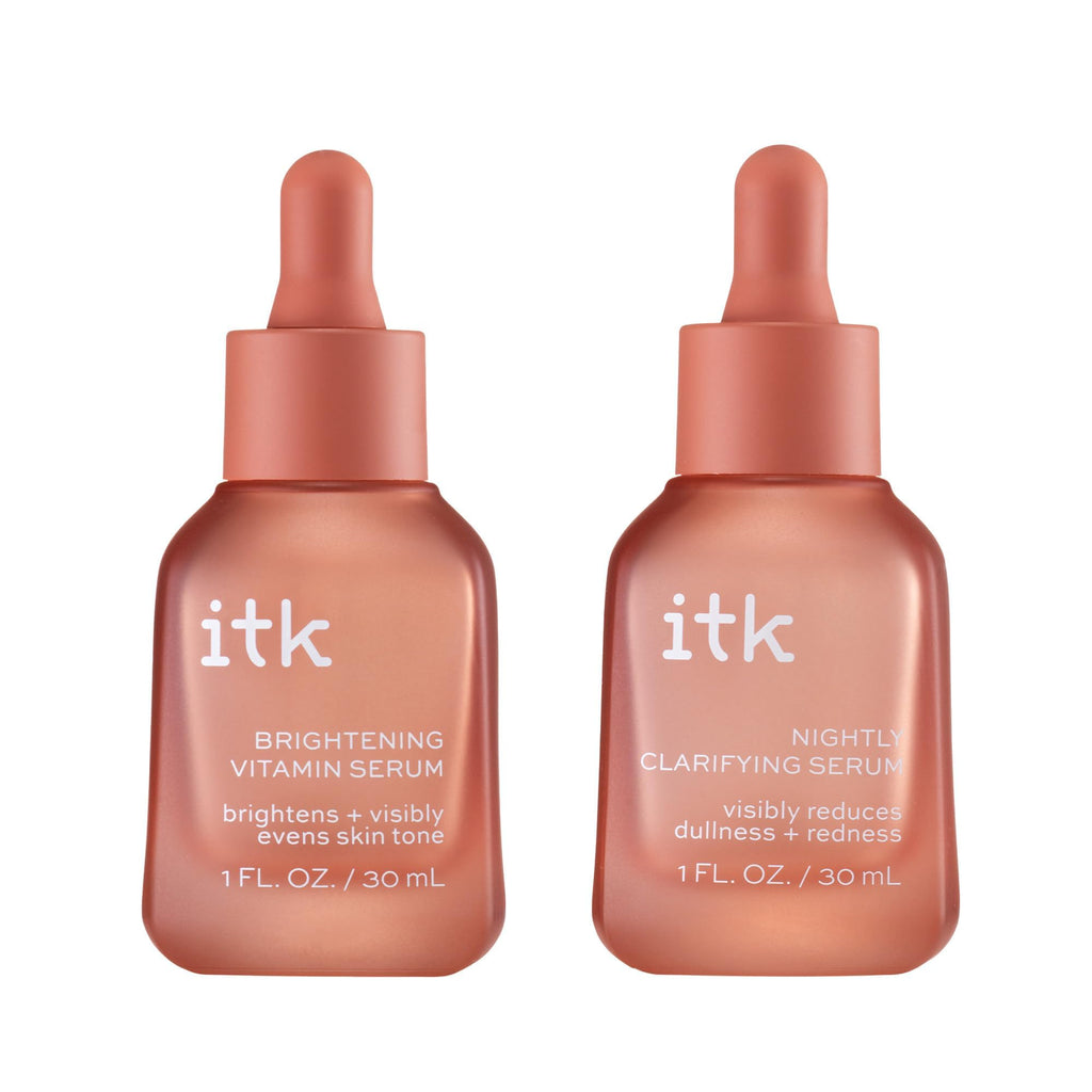 ITK Skincare 2-Part Serum Set | Brightening Vitamin C AM Serum + Bakuchiol PM Serum