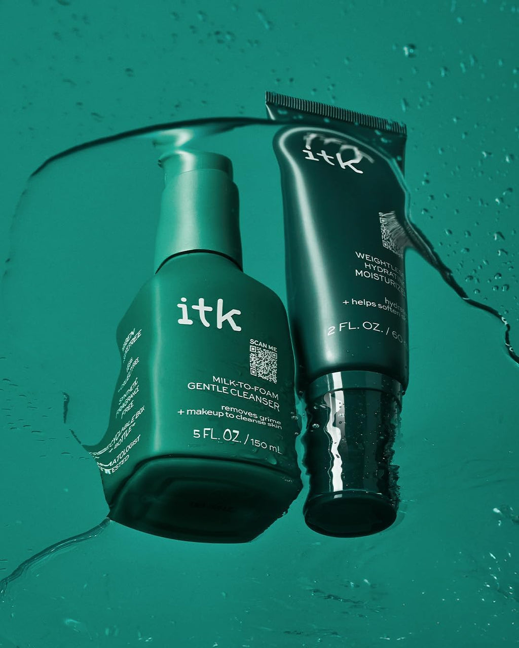 ITK Skincare 2-in-1 Milk-To-Foam Cleanser + Weightless Hydrating Moisturizer | Makeup Remover & Hydration Set