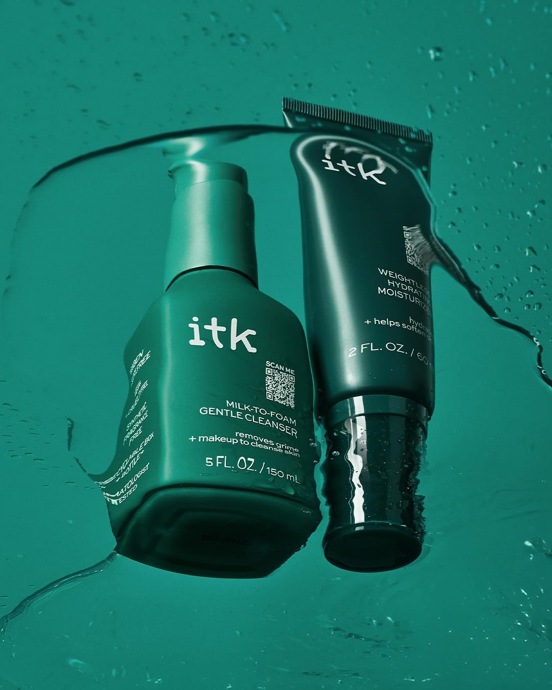 ITK Skincare 2-in-1 Milk-To-Foam Cleanser + Weightless Hydrating Moisturizer | Makeup Remover & Hydration Set