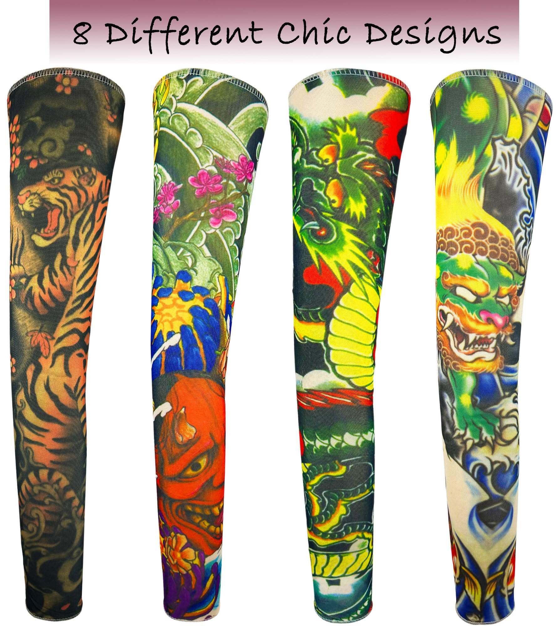 iToolai Temporary Tattoo Sleeves for Men – 8-Piece Dragon Design Set, UV Protection & Cooling