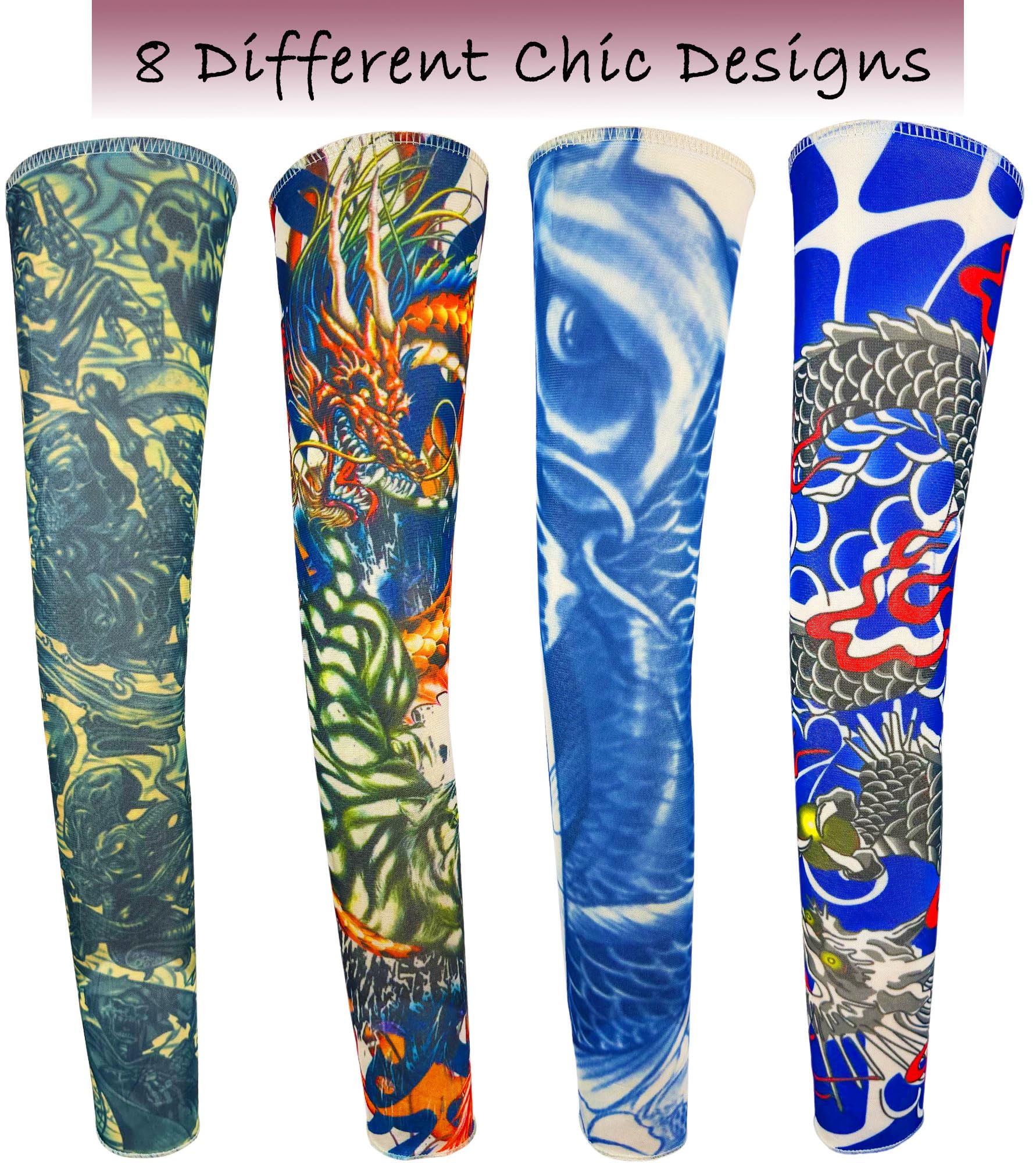 iToolai Temporary Tattoo Sleeves for Men – 8-Piece Dragon Design Set, UV Protection & Cooling