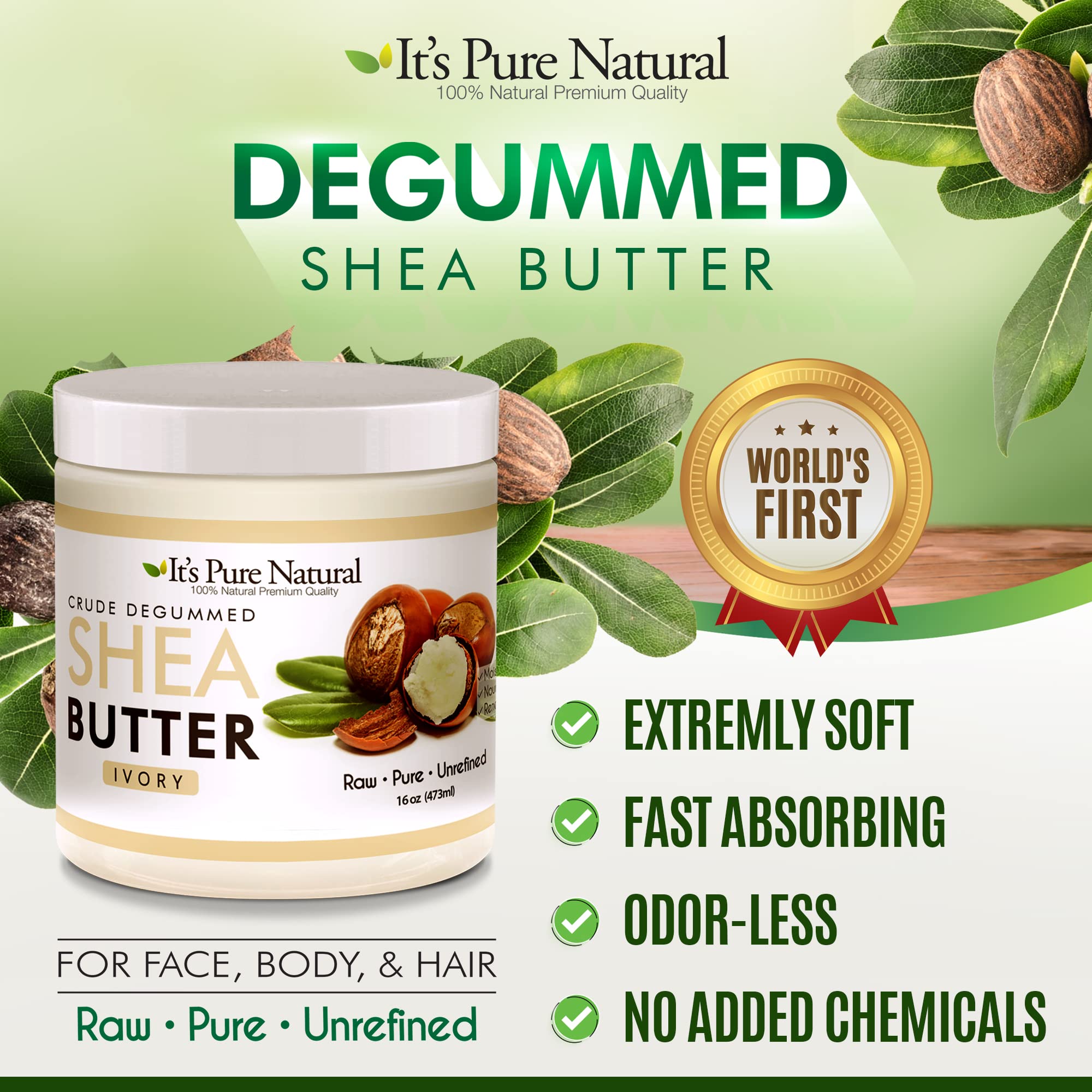 It's Pure Natural - World's First Crude Degummed African Ivory Shea Butter (64 oz) – 100% Pure & Natural Body Butter