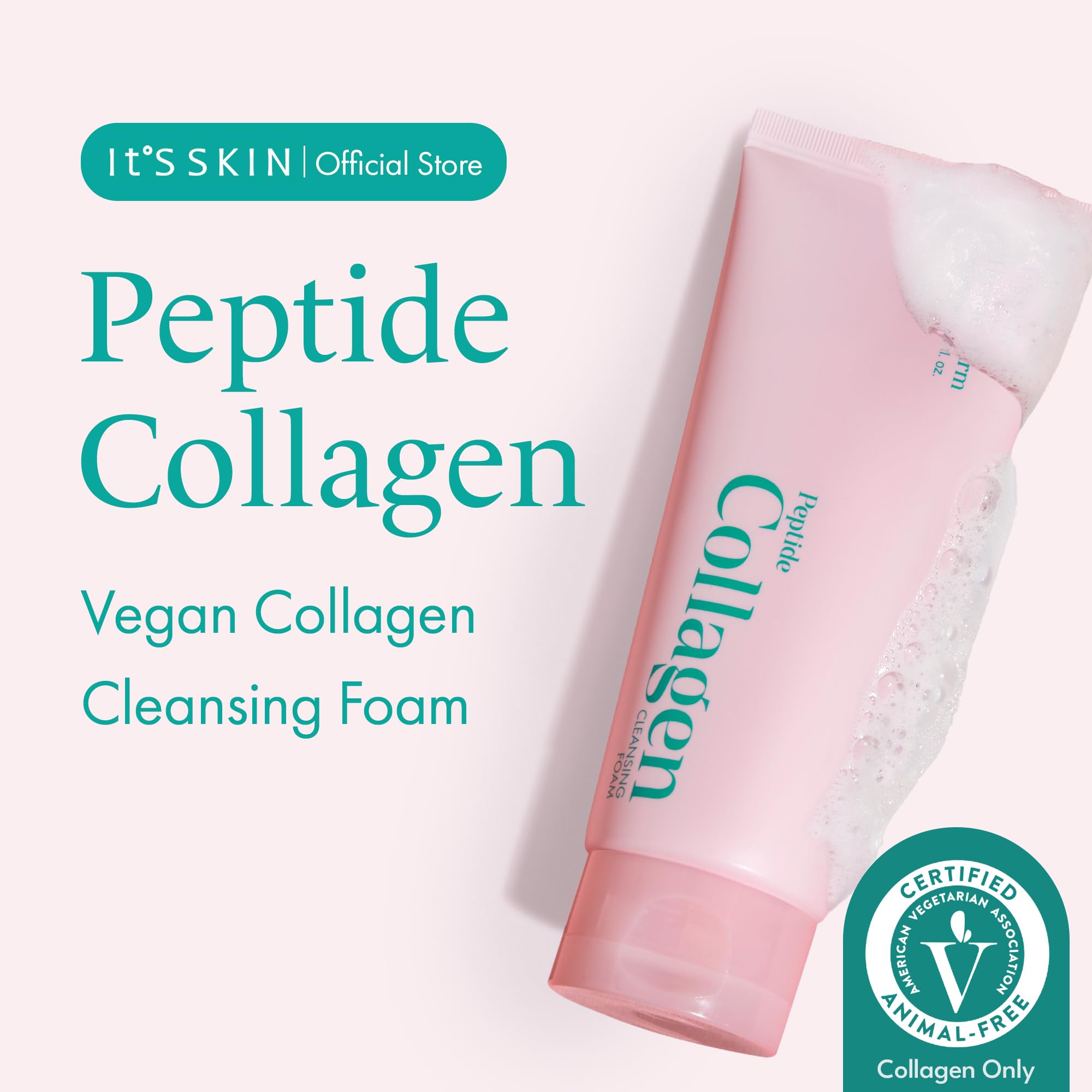 It'S SKIN Peptide Collagen Cleansing Foam – Hydrating Cleanser with Vegan Collagen & Oat Peptides