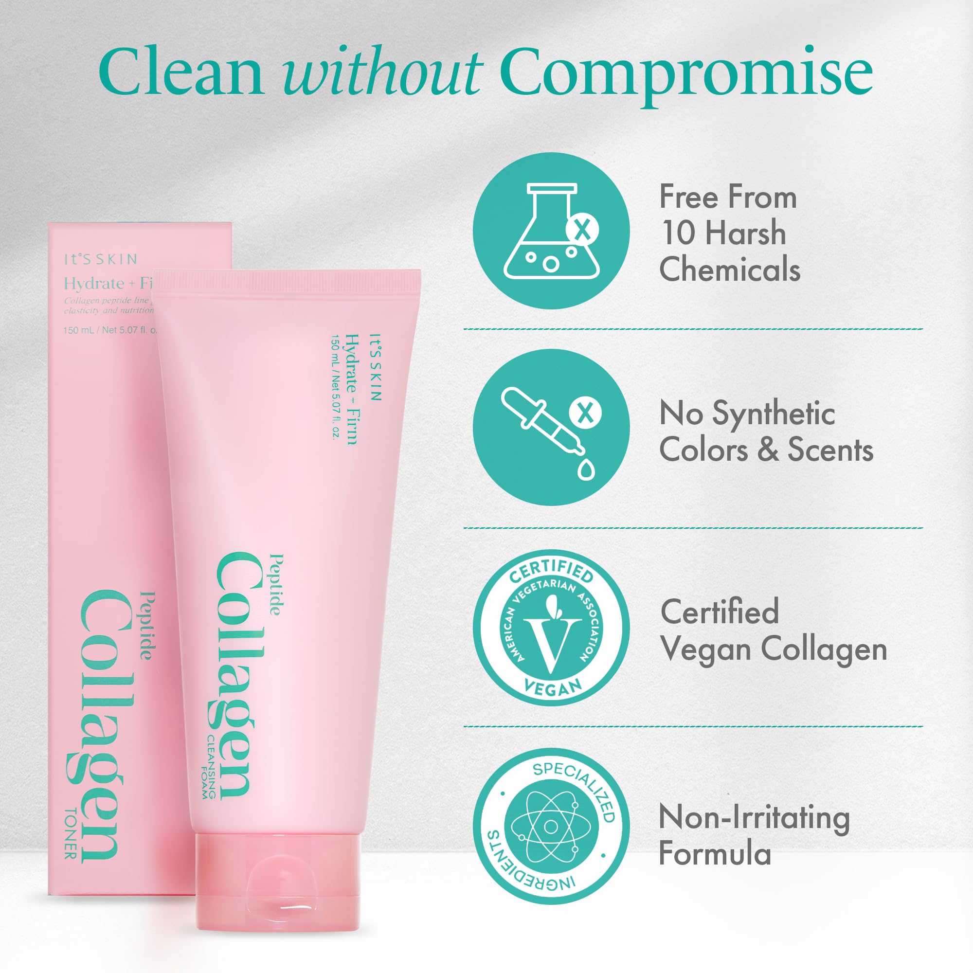 It'S SKIN Peptide Collagen Cleansing Foam – Hydrating Cleanser with Vegan Collagen & Oat Peptides