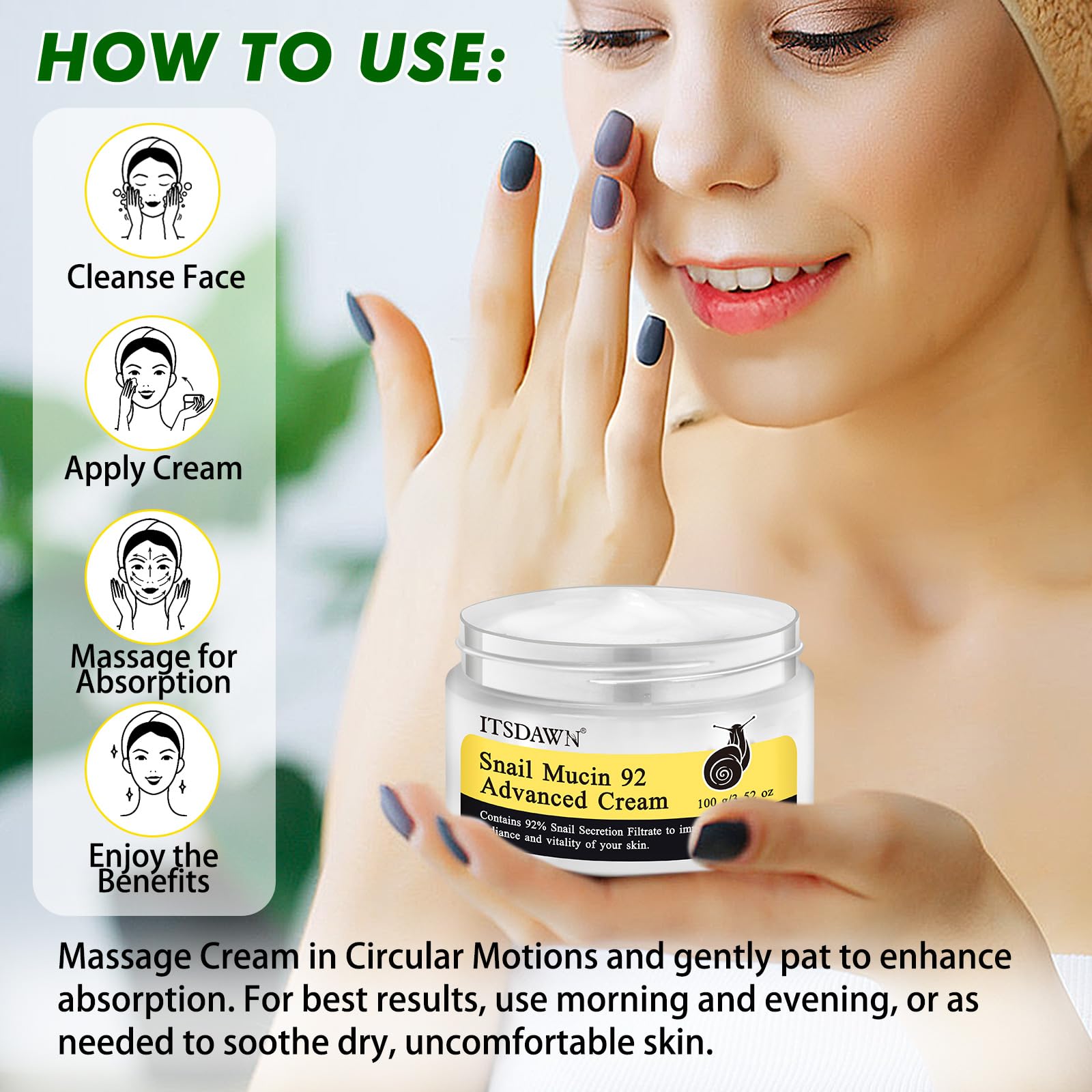 ITSDAWN 2 Pack Snail Mucin 92% Cream 100g – Hydrating Moisturizer for Dry & Sensitive Skin