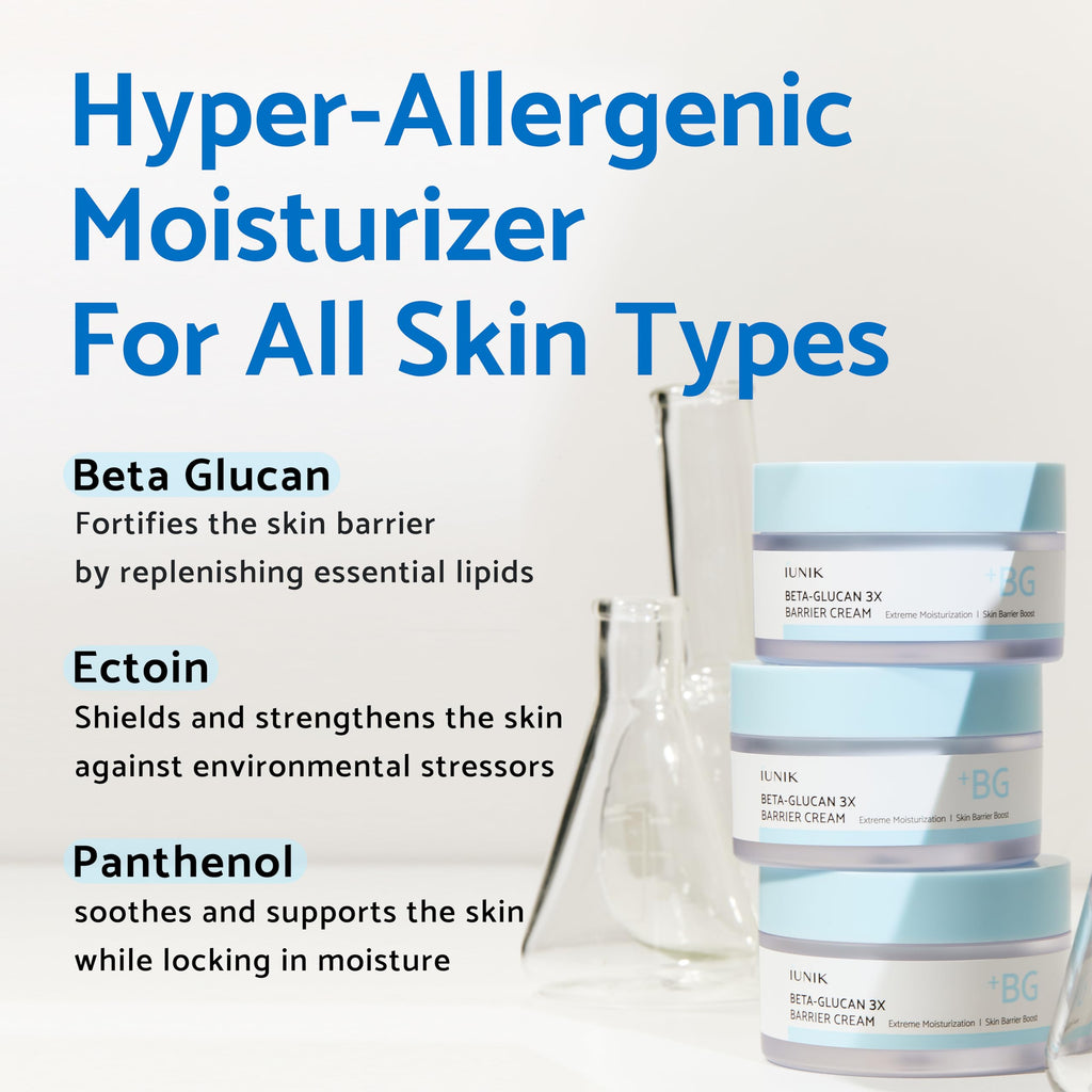 IUNIK Beta-Glucan Non-Sticky Deep Moisture Cream - 3x Barrier Day & Night Moisturizer for Sensitive Dry Skin