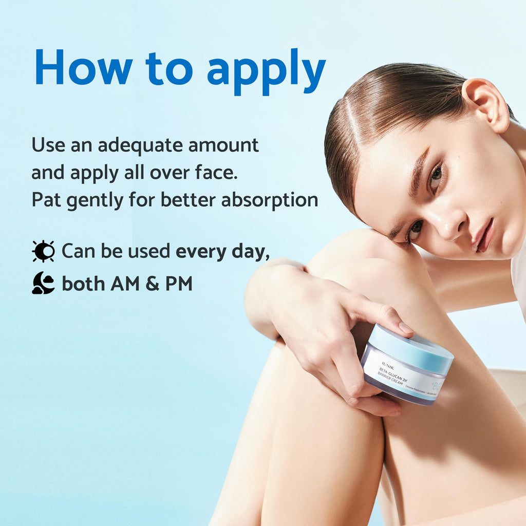 IUNIK Beta-Glucan Non-Sticky Deep Moisture Cream - 3x Barrier Day & Night Moisturizer for Sensitive Dry Skin