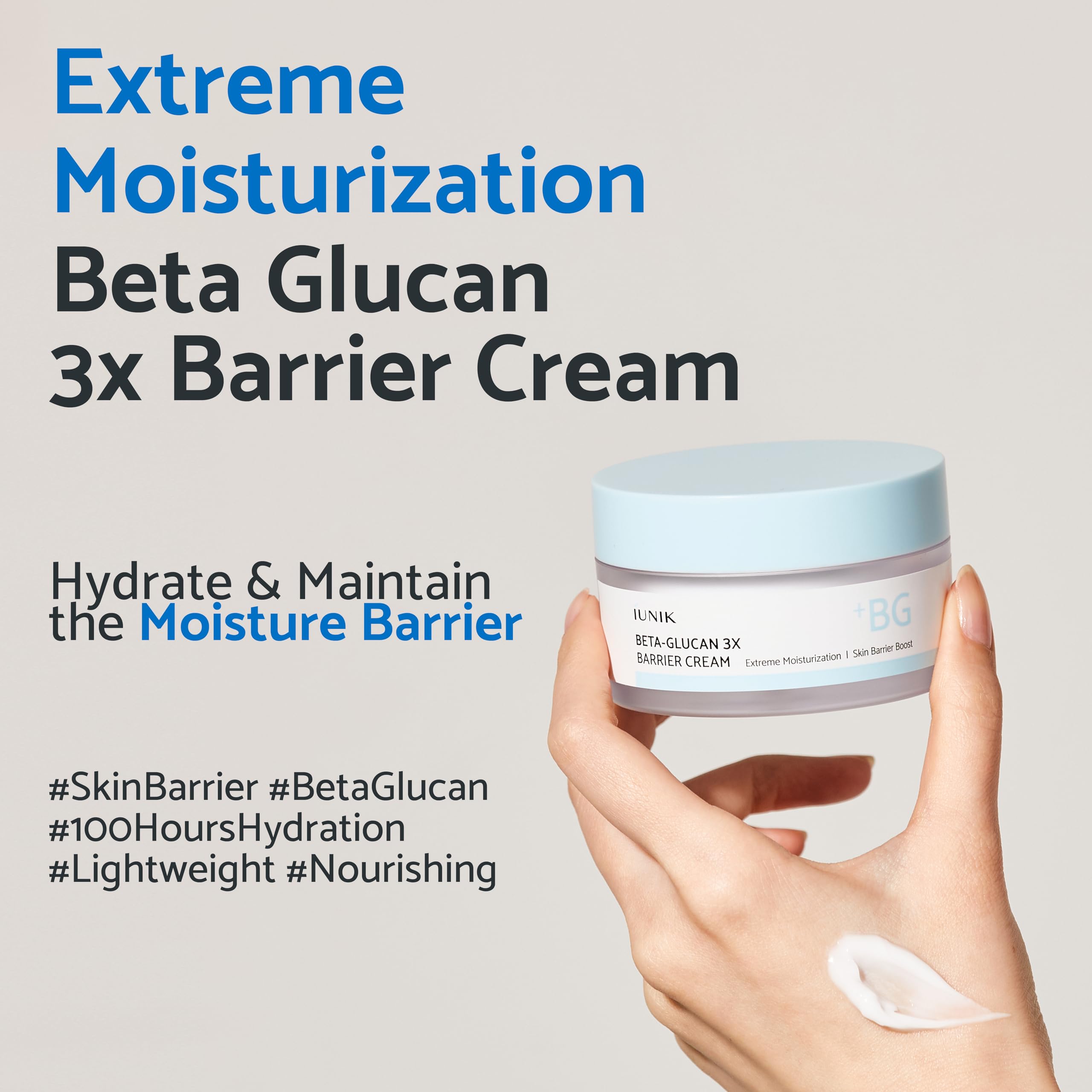 IUNIK Beta-Glucan Non-Sticky Deep Moisture Cream - 3x Barrier Day & Night Moisturizer for Sensitive Dry Skin