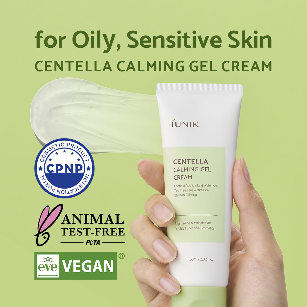 IUNIK Centella 70% Calming Gel Cream – Vegan, Non-Sticky Moisturizer for Oily & Sensitive Skin