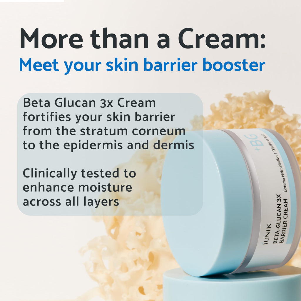 IUNIK Beta-Glucan Non-Sticky Deep Moisture Cream - 3x Barrier Day & Night Moisturizer for Sensitive Dry Skin