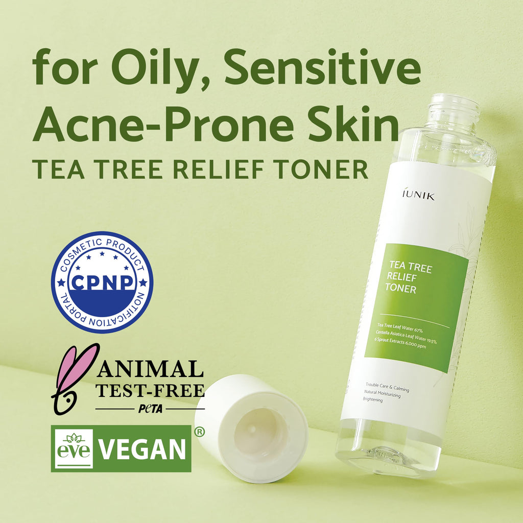 IUNIK Tea Tree Relief Toner – Vegan, Sensitive Skin, 67% Tea Tree Water + 19.5% Centella