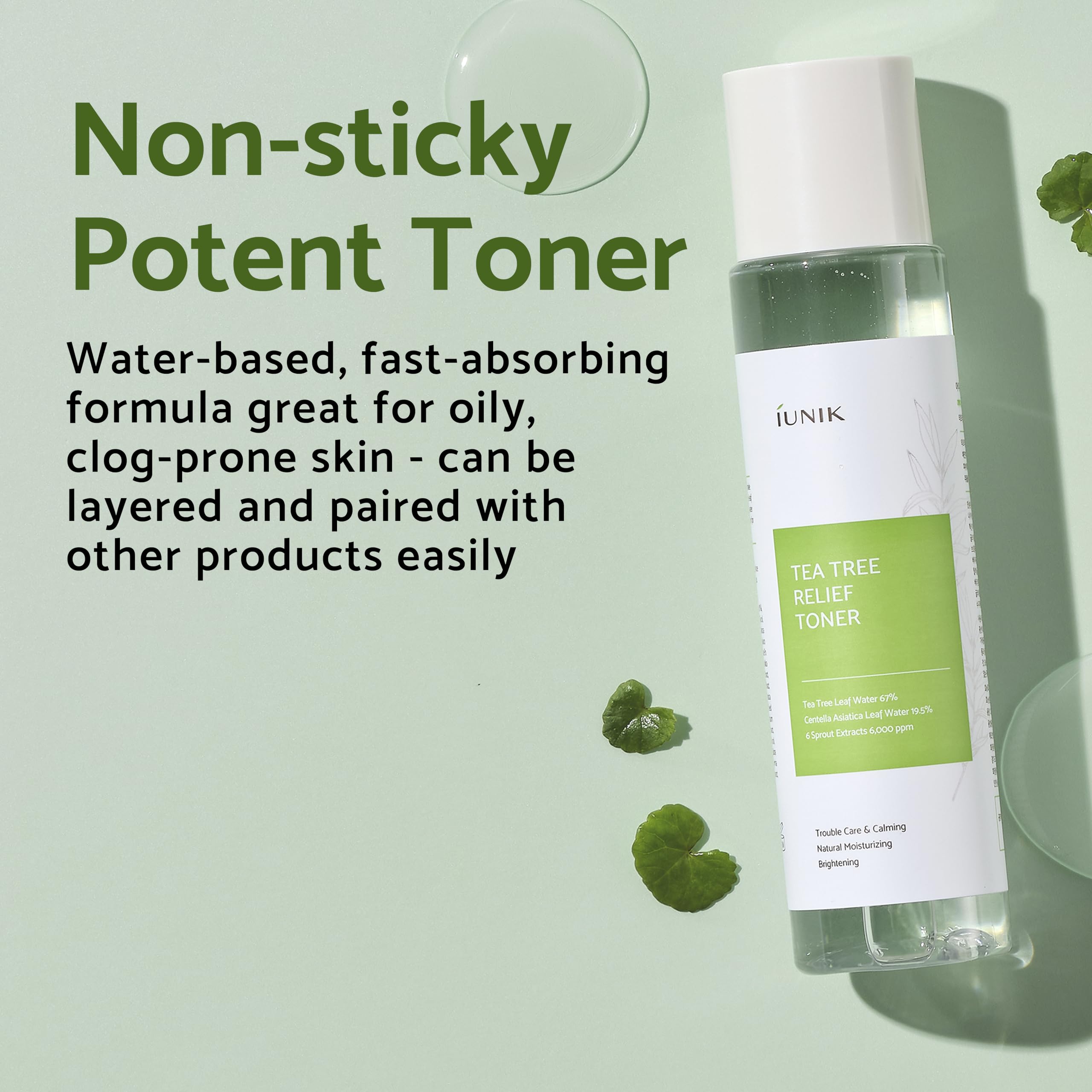 IUNIK Tea Tree Relief Toner – Vegan, Sensitive Skin, 67% Tea Tree Water + 19.5% Centella
