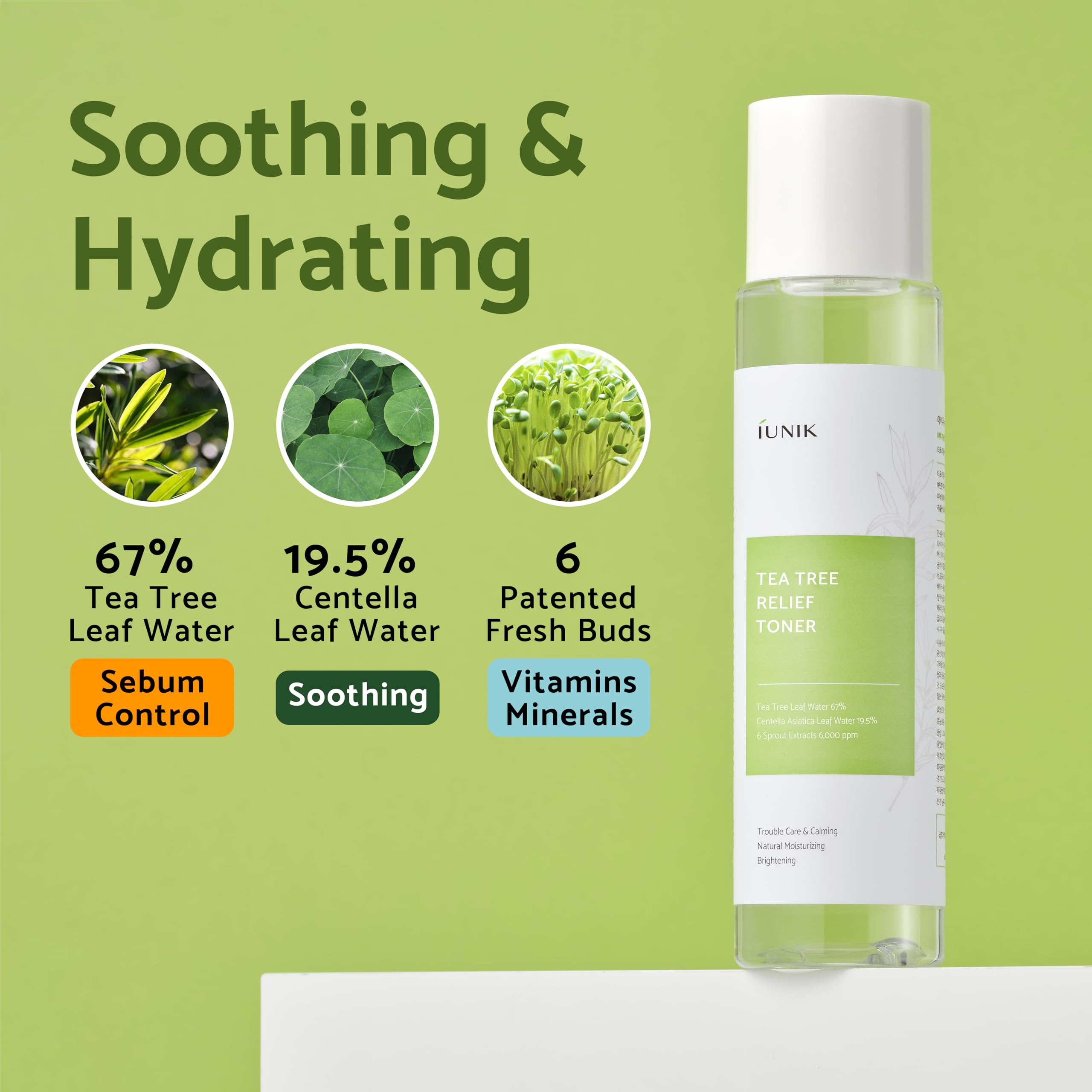 IUNIK Tea Tree Relief Toner – Vegan, Sensitive Skin, 67% Tea Tree Water + 19.5% Centella