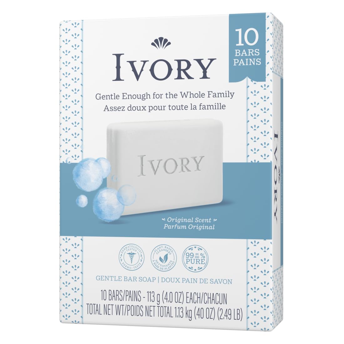 Ivory Original Bar Soap – 20 Bars (4 oz Each) | Pure, Dye-Free Clean for the Whole Family