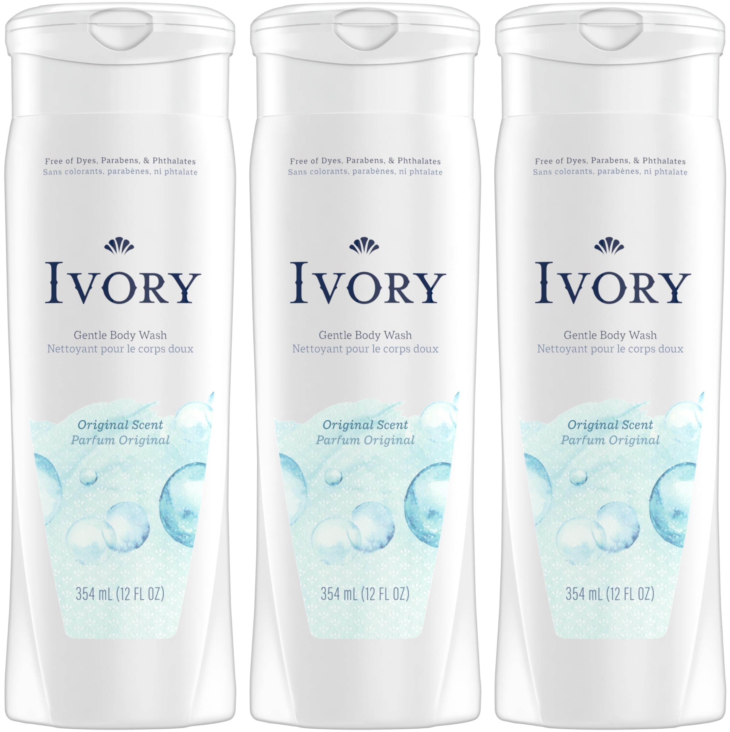 Ivory Body Wash Original – 12 oz (Pack of 3) | Dye-Free, Plant-Based Clean