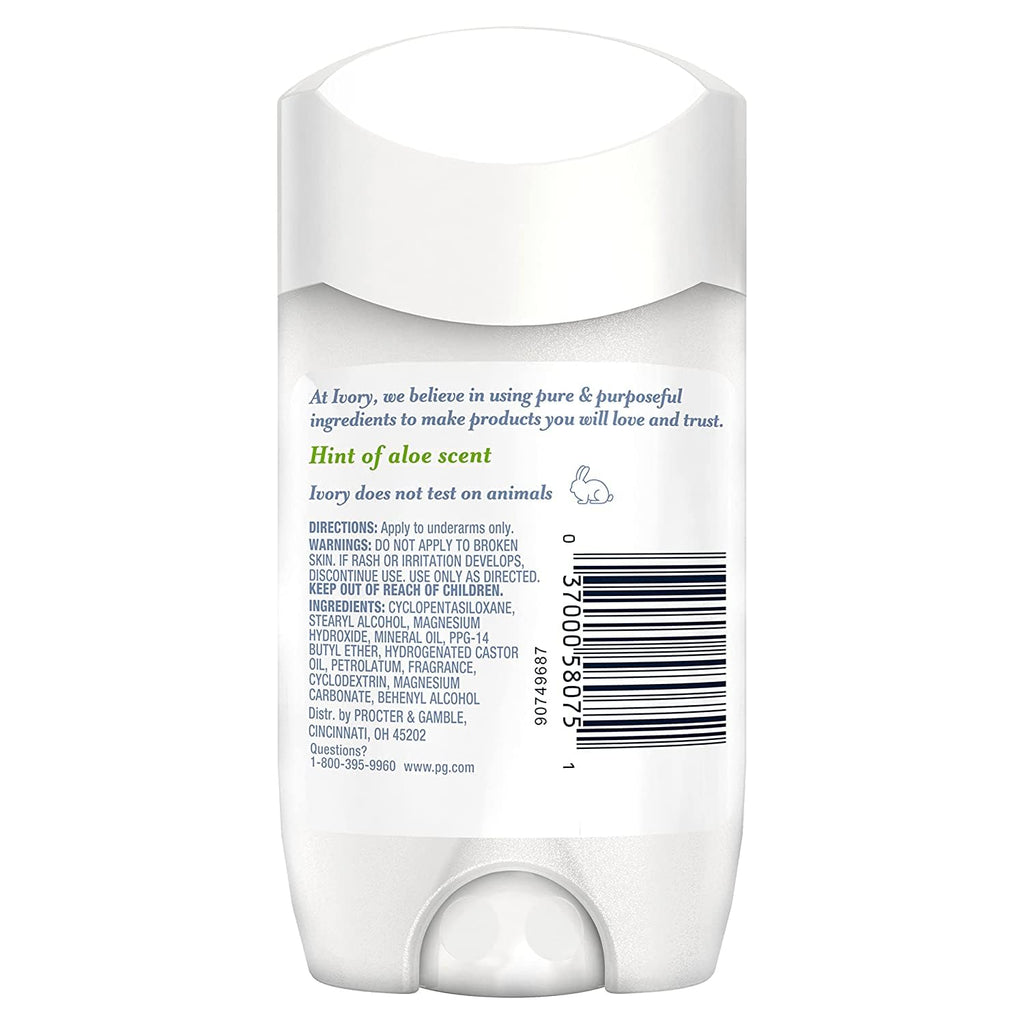 Ivory Deodorant with Hint of Aloe – Aluminum-Free, 2.4 oz | Pack of 4