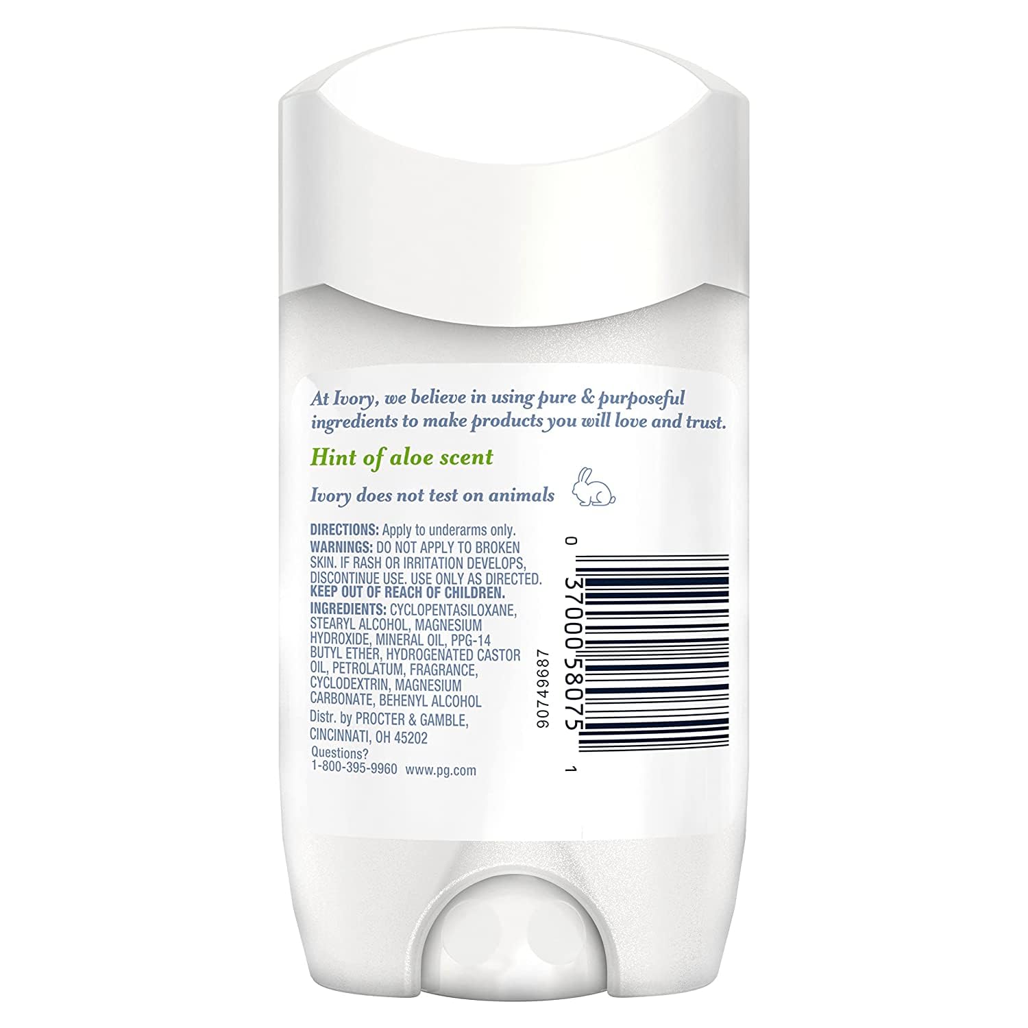 Ivory Deodorant with Hint of Aloe – Aluminum-Free, 2.4 oz | Pack of 4