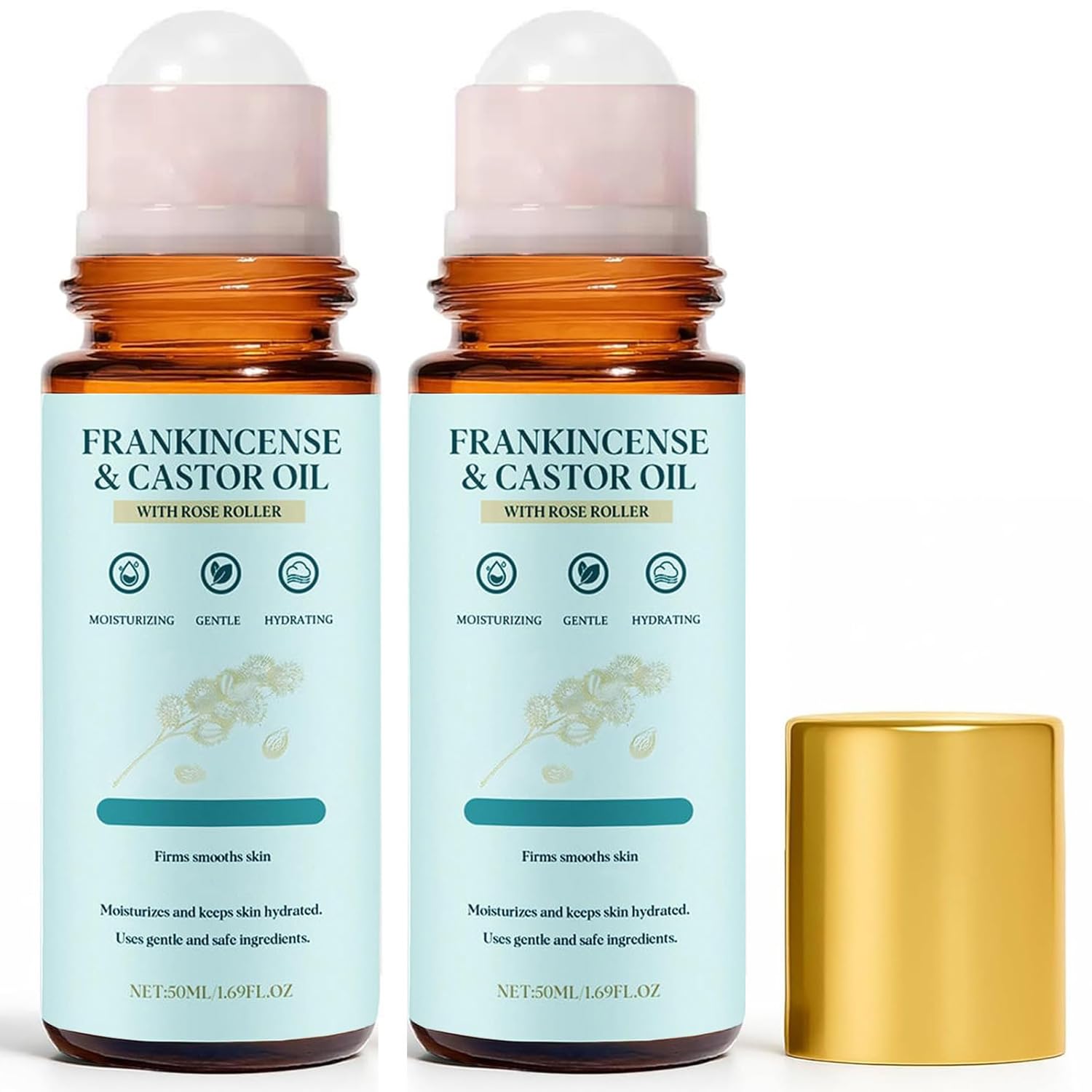 iYanoc Frankincense & Castor Oil Roll-On – Cold-Pressed Castor Oil, Soothing Moisturizing Facial Oil for Face, Neck, Abdomen (2 x 1.69 fl oz)