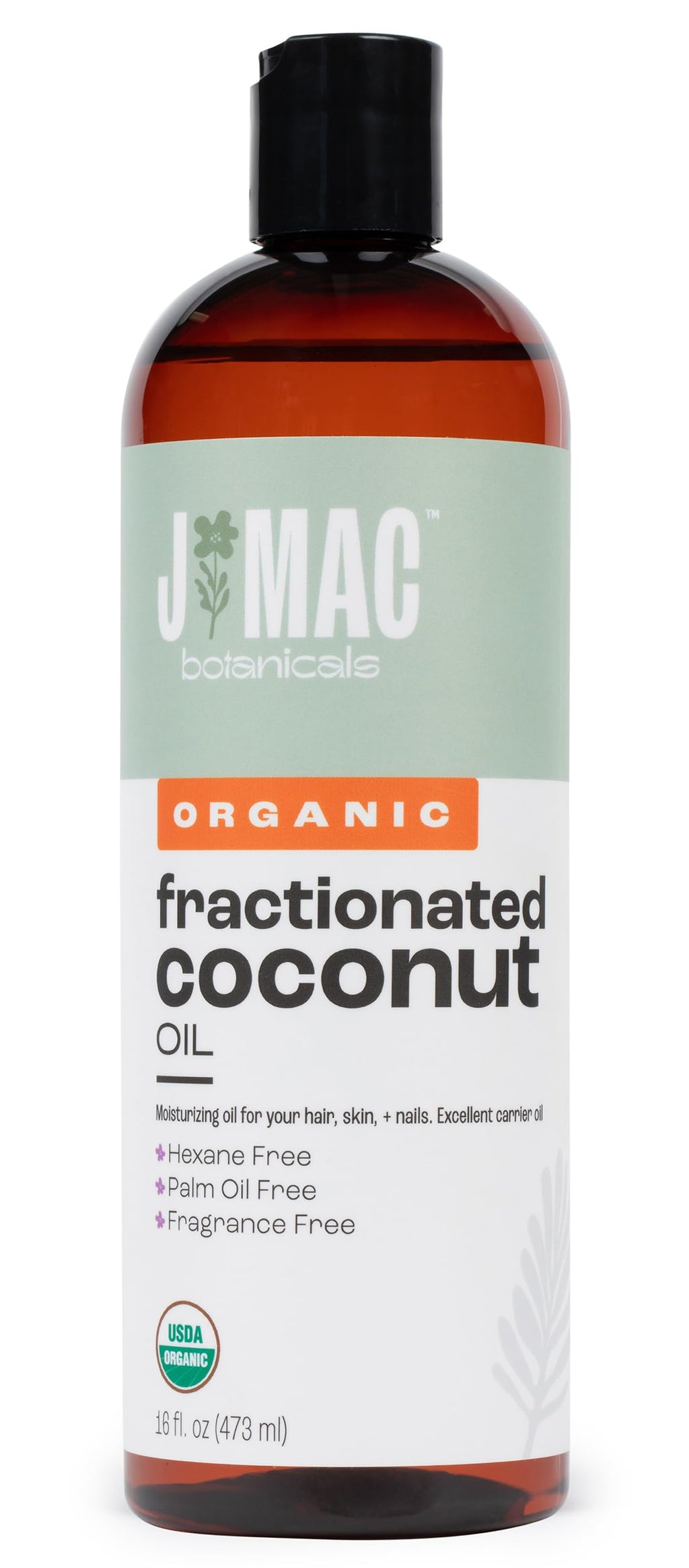 J MAC BOTANICALS Organic Fractionated Coconut Oil 16oz – Carrier Oil for Essential Oils, Hair & Skin